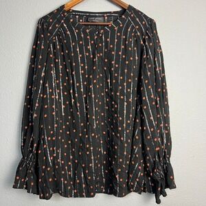 Lane Bryant Blouse Top Polka Dot Stripe Shimmer Long SL Ruffle Cuff Plus Size 20